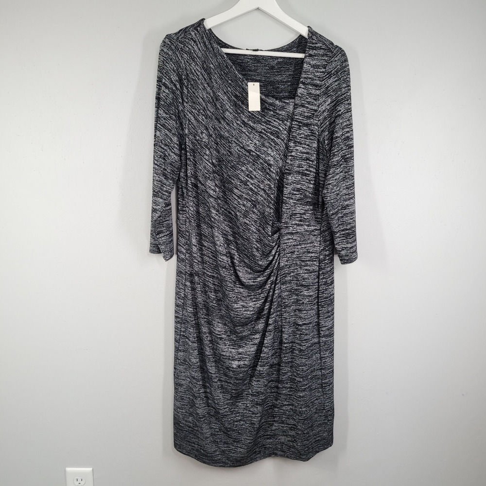 Talbots Black and White Marled Long Sleeve Wrap-Front Dress